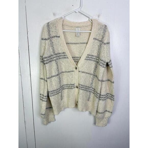 Joie Sweater Womens L Boucle V Neck Cardigan Button Front Neutral Grandpa Preppy - Picture 1 of 8